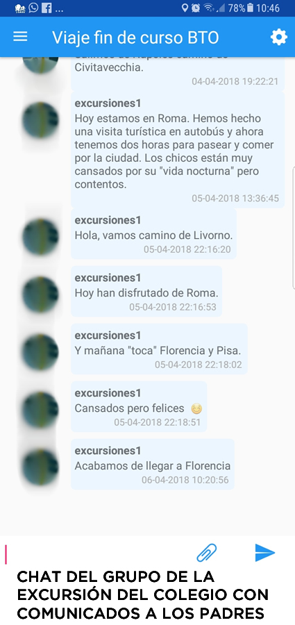 Comunicados del grupo de una excursión.