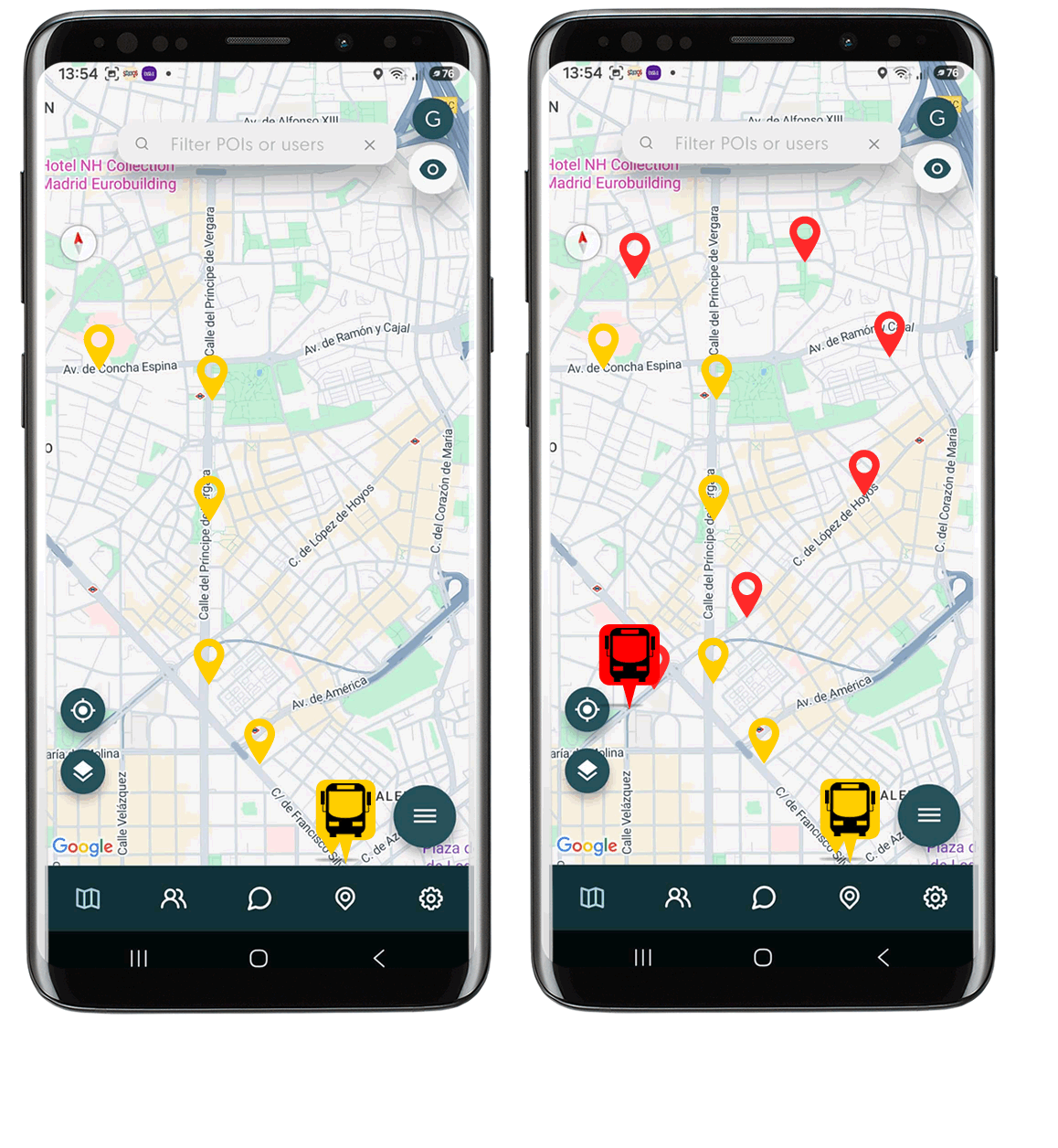 Pantallas reales de Puntos Seguros para rutas escolares